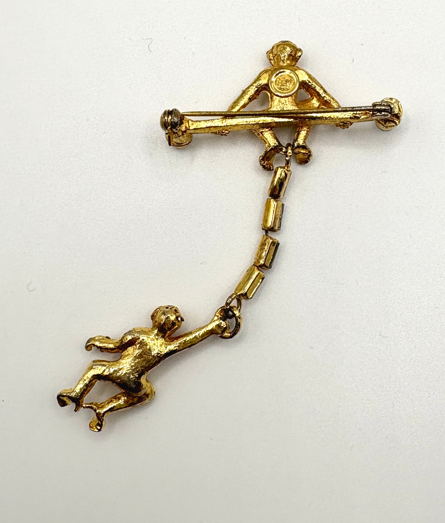 Vintage Butler Wilson Monkey Brooch gold coloured base metal