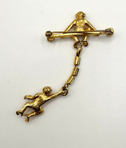 Vintage Butler Wilson Monkey Brooch gold coloured base metal