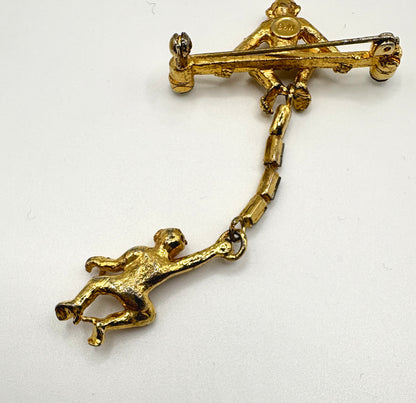Vintage Butler Wilson Monkey Brooch gold coloured base metal