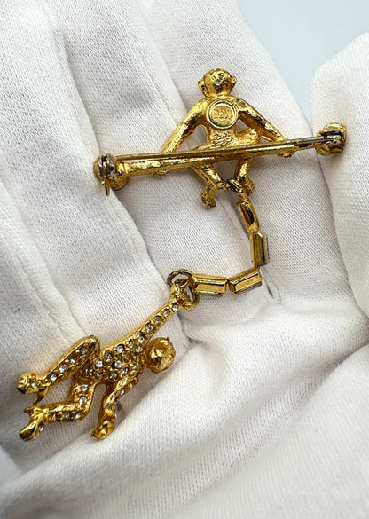 Vintage Butler Wilson Monkey Brooch gold coloured base metal