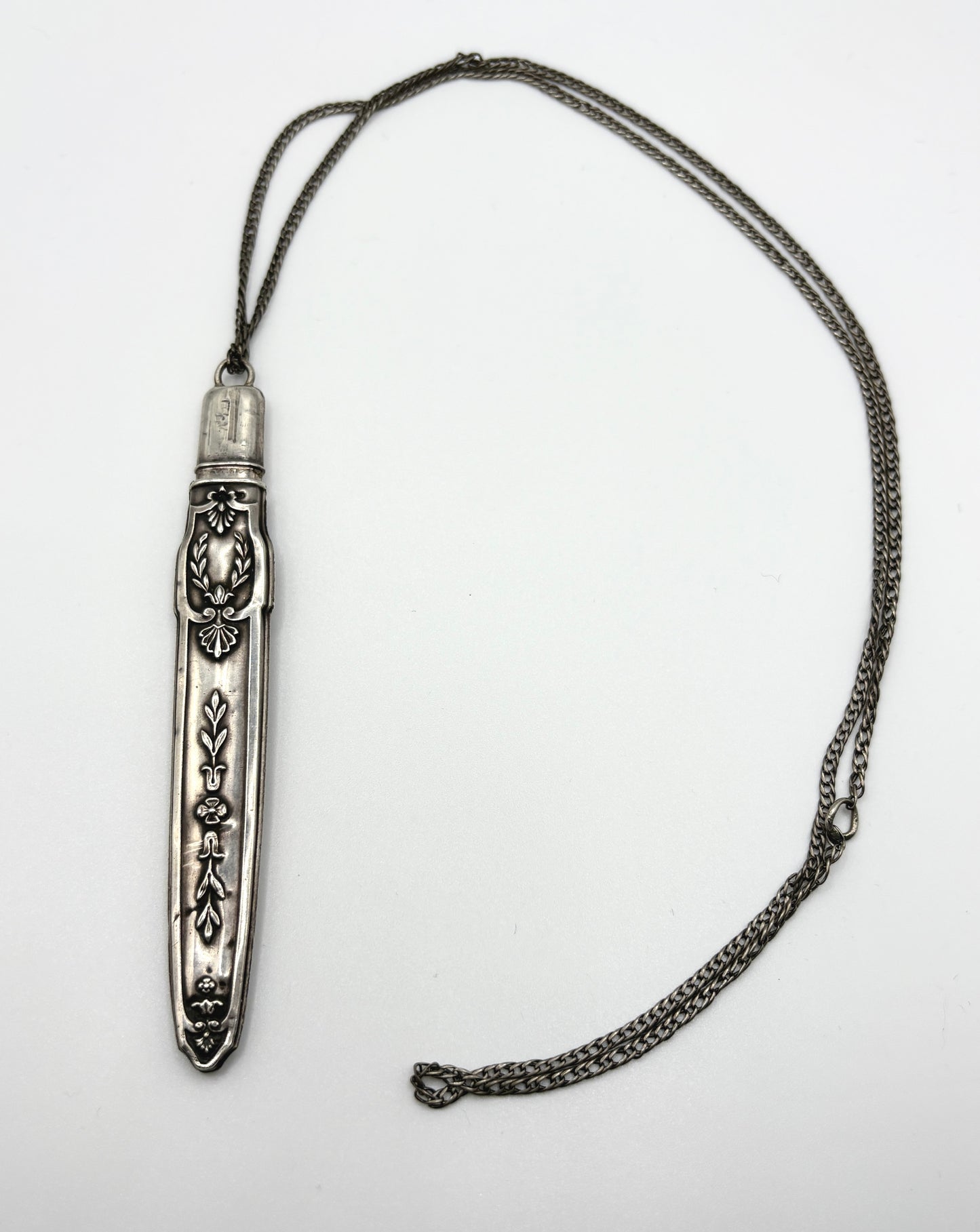 Antique Victorian Sterling Silver Pencil Case Pendant on Curb chain