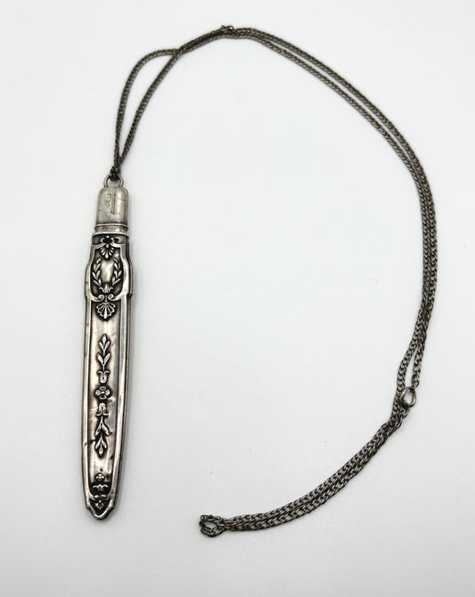 Antique Victorian Sterling Silver Pencil Case Pendant on Curb chain
