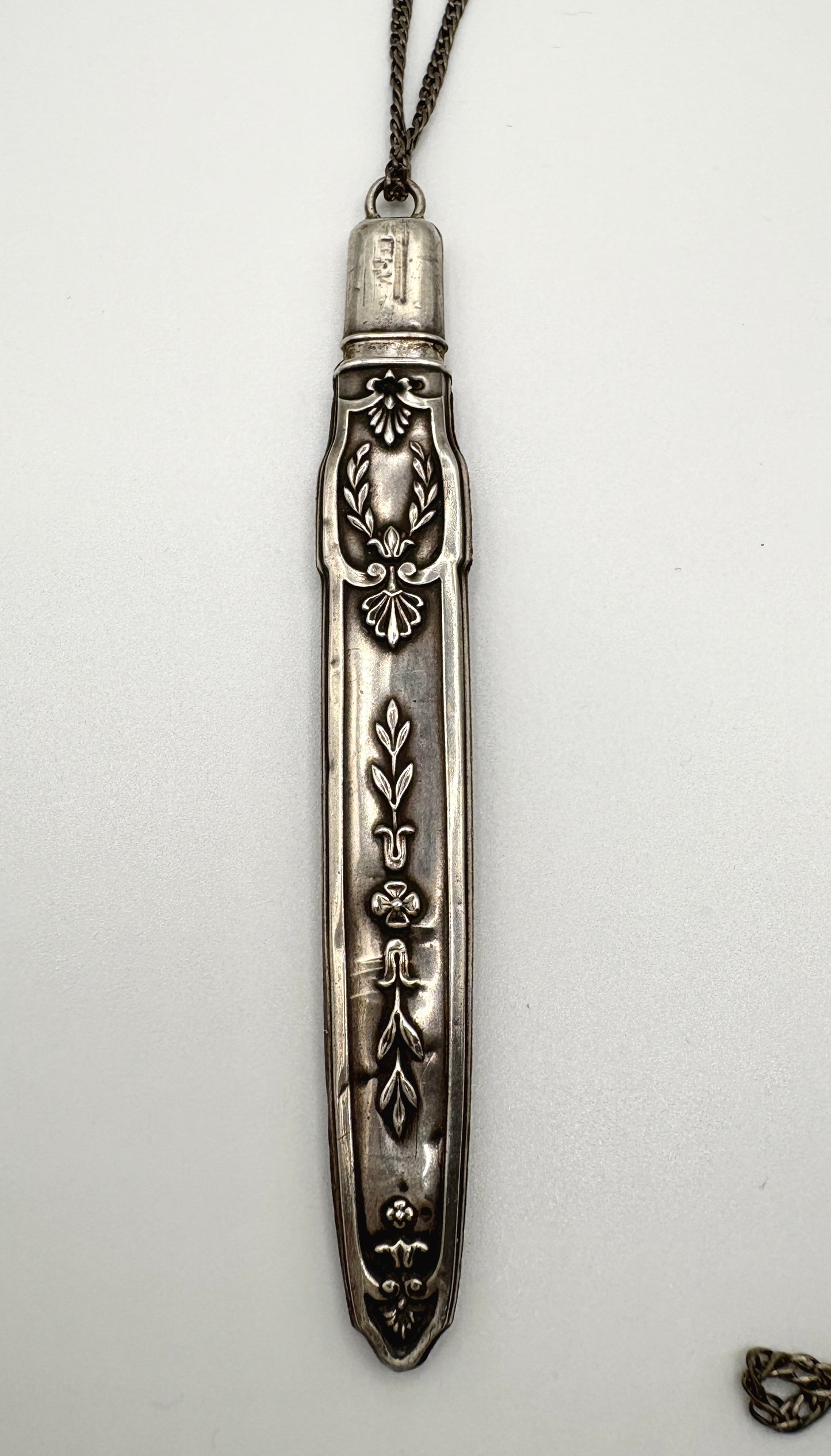 Antique Victorian Sterling Silver Pencil Case Pendant on Curb chain