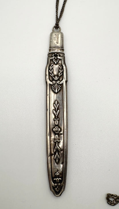Antique Victorian Sterling Silver Pencil Case Pendant on Curb chain