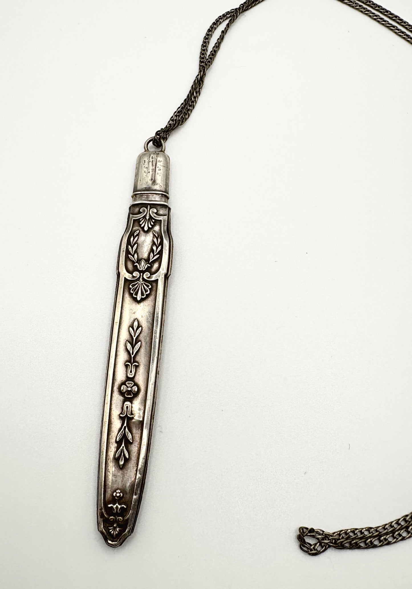 Antique Victorian Sterling Silver Pencil Case Pendant on Curb chain