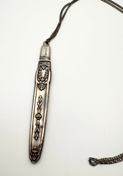 Antique Victorian Sterling Silver Pencil Case Pendant on Curb chain