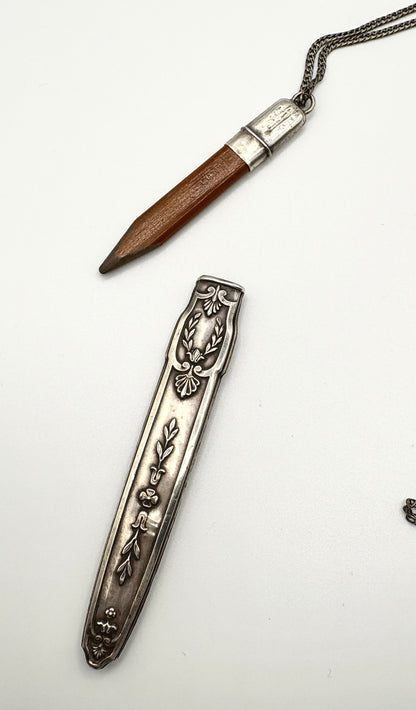 Antique Victorian Sterling Silver Pencil Case Pendant on Curb chain