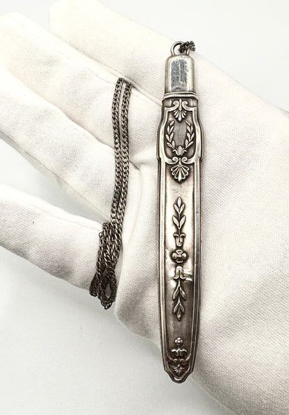 Antique Victorian Sterling Silver Pencil Case Pendant on Curb chain