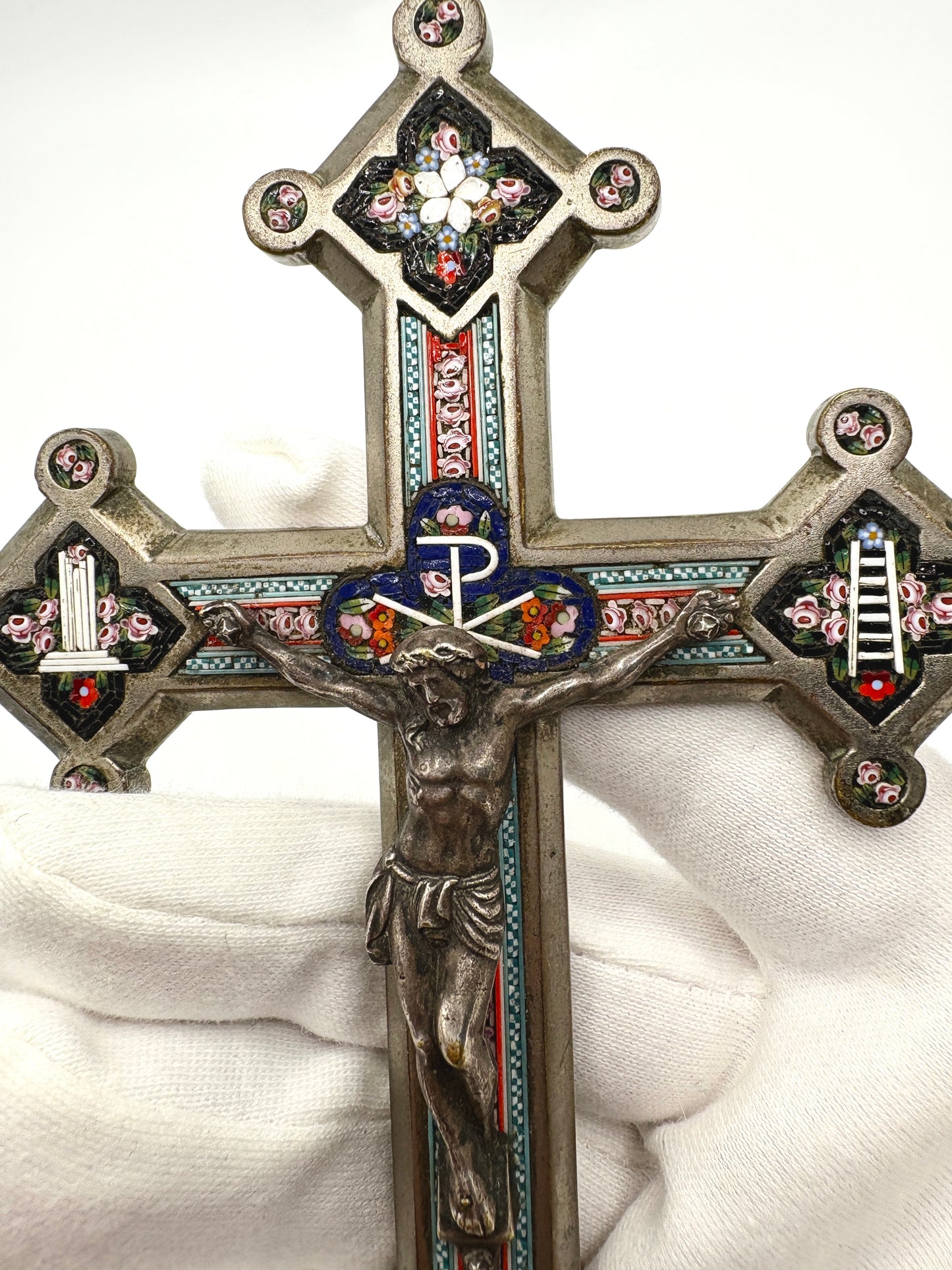 Antique Micro Mosaic Crucifix - Roma