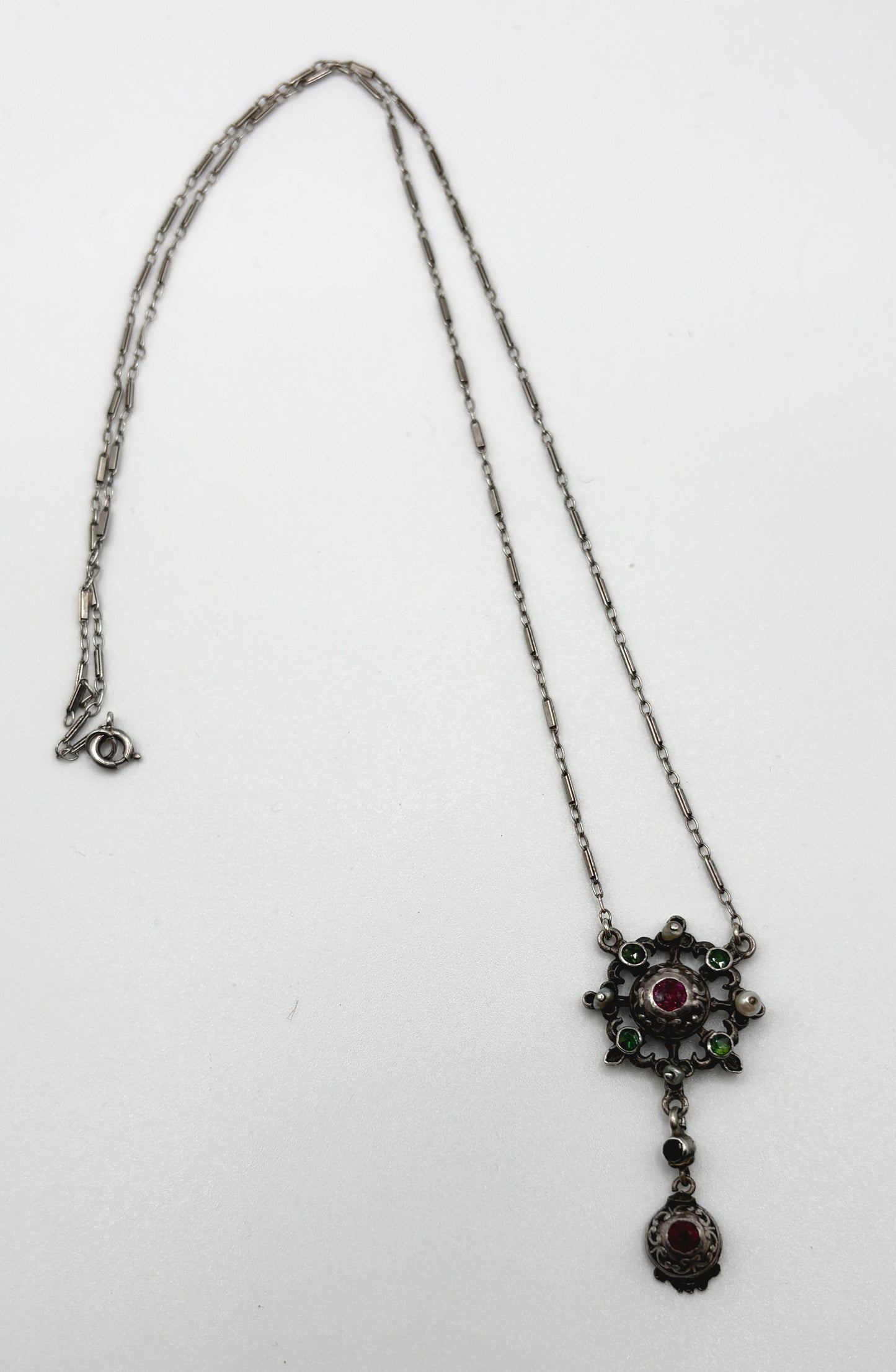 Antique Austro-Hungarian Solid Silver Necklace with garnets
