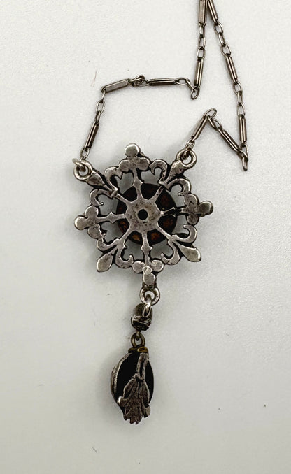 Antique Austro-Hungarian Solid Silver Necklace with garnets
