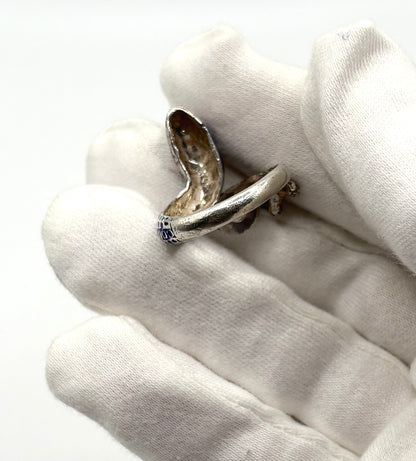 Vintage Snake Ring, Solid silver with Blue enamel