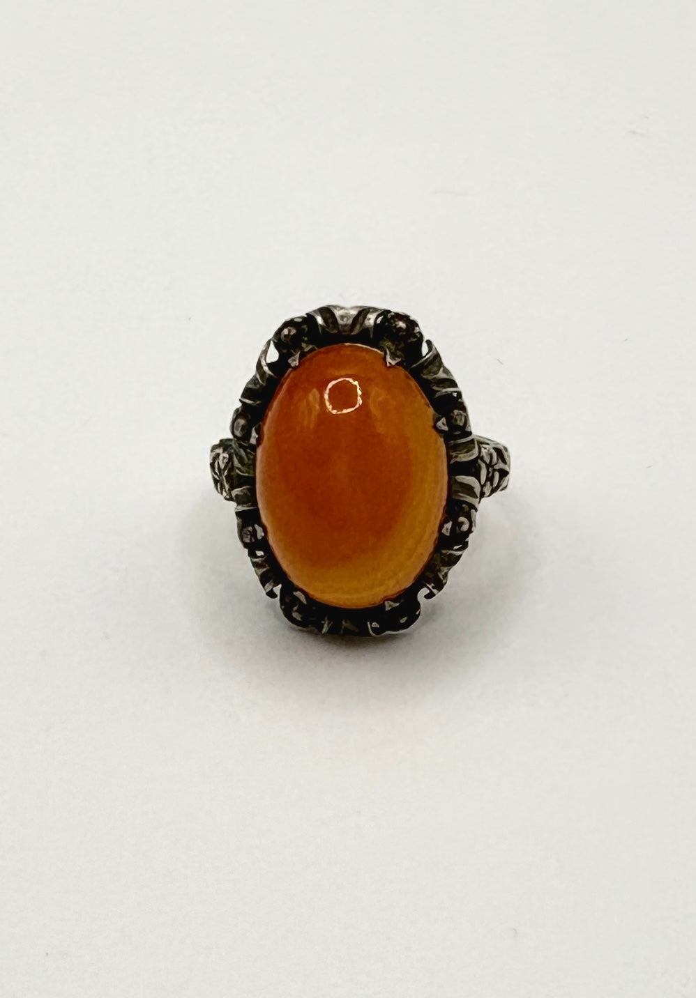 Art Deco Solid Silver Oval Cabochon Carnelian Ring