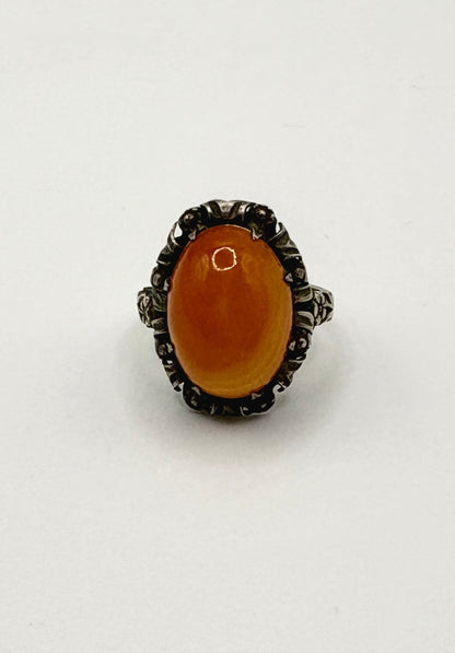 Art Deco Solid Silver Oval Cabochon Carnelian Ring