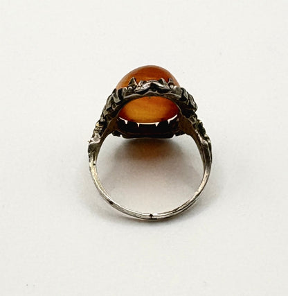 Art Deco Solid Silver Oval Cabochon Carnelian Ring