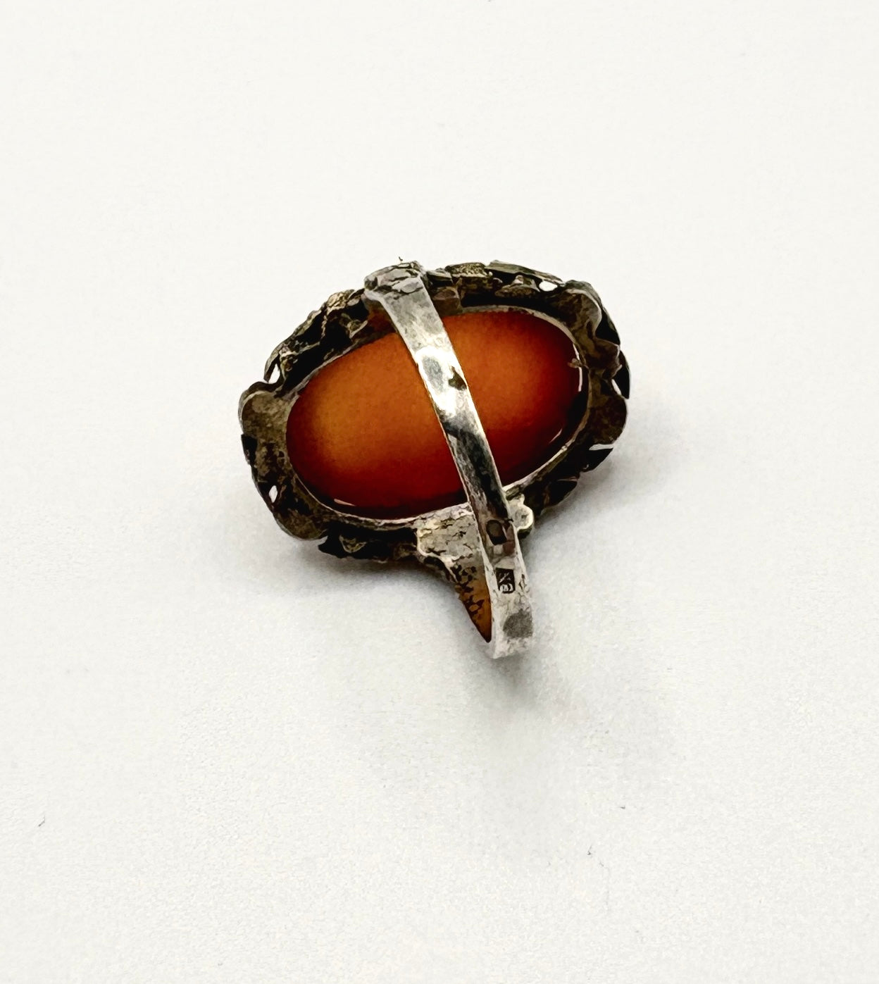 Art Deco Solid Silver Oval Cabochon Carnelian Ring