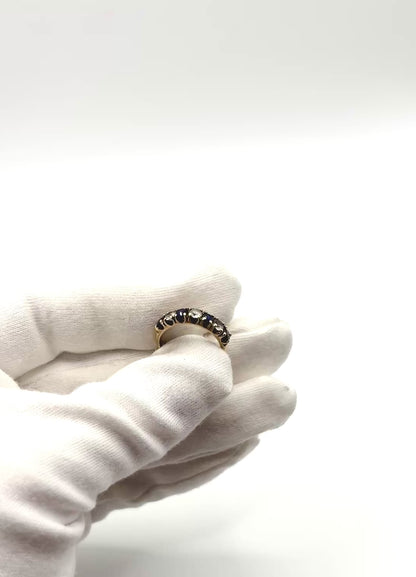 9ct Gold Band Ring with Clear & Blue Sapphires
