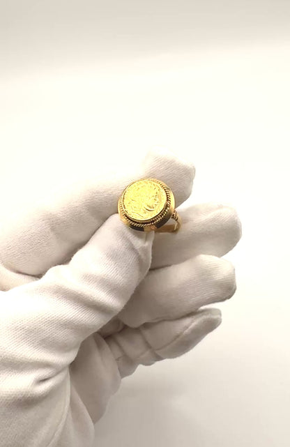Vintage 18ct yellow gold Ring With a 21ct gold Roman Coin