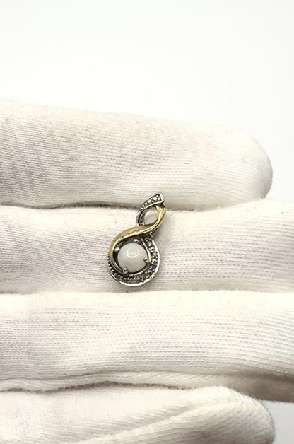 Opal & Diamond Pendant Solid Silver 925 & 9ct yellow Gold