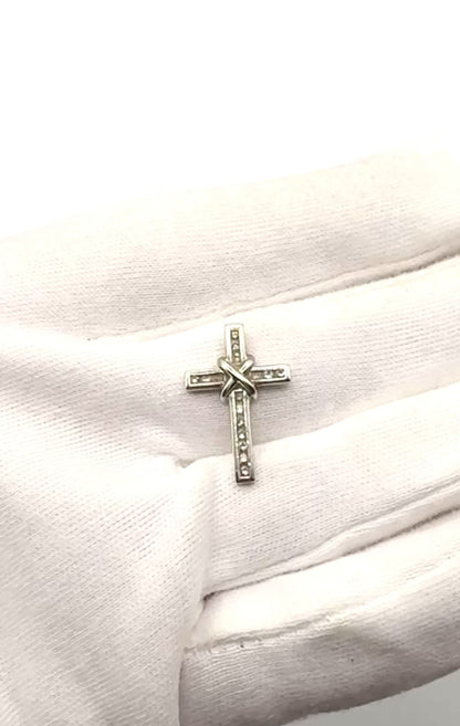 Solid 9ct White Gold Cross Pendant With Diamonds