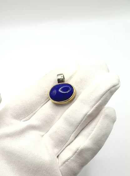 Cabachon Lapis Pendant set in Solid Silver 925 & Gold
