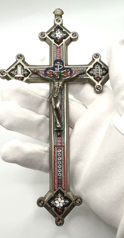 Antique Micro Mosaic Crucifix - Roma