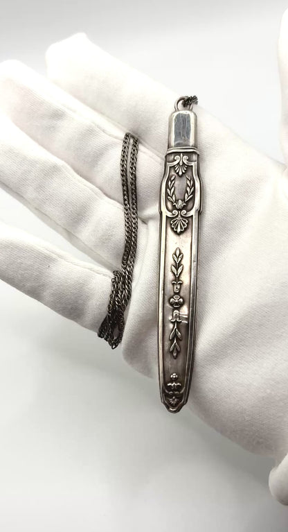 Antique Victorian Sterling Silver Pencil Case Pendant on Curb chain