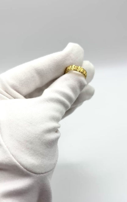 Solid gold pinkie finger ring with rune symbols, 18ct 750 yellow gold