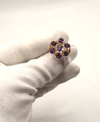 9ct Yellow Gold Amethyst Flower Statement Ring